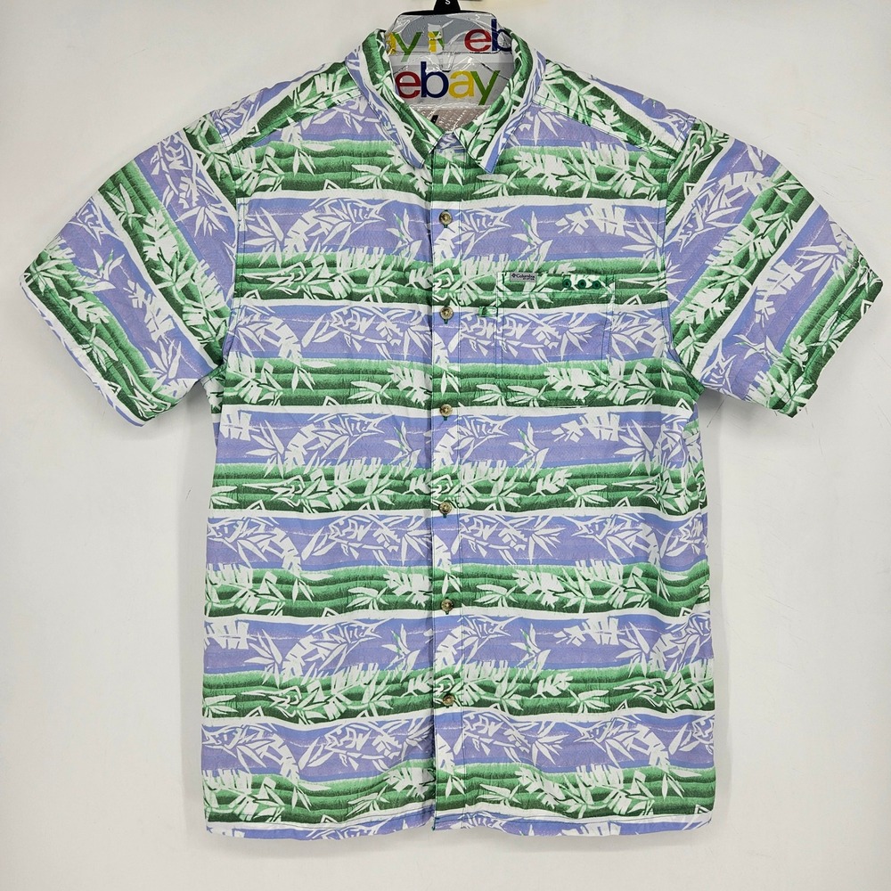 Columbia Shirt Mens Large PFG Vented Omni‎ Shade Button Hawaiian Short Sleeve